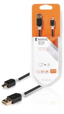 Konig KNC60300E30 Usb 2,0 Kabel A Male - Mini 5-pins Male 3,00 M Grijs