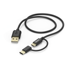 Hama 2in1-micro-USB-kabel Met USB-Type-C-adapter 1 M Zwart