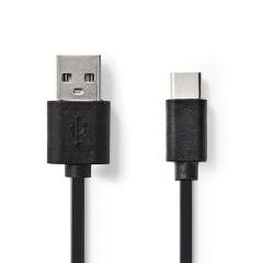 Nedis CCGW60600BK10 Usb-kabel Usb-a Male Usb Type-c&trade; Male Vernikkeld 1.00 M Rond Pvc Zwart