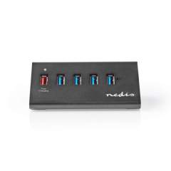 Nedis UHUBUP3510BK Usb-hub 5-poorts Usb 3.0 Met Externe Voeding Qc3.0 Oplaadpoort 5 Gbps Alumini