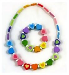 Simply for Kids Houten Kralenketting + Armbandje Hartjes