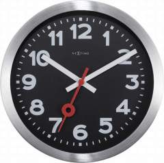 NeXtime NE-3998ARZW Wandklok 'Station' &Oslash;19 Cm. Geborsteld Aluminium Zwart